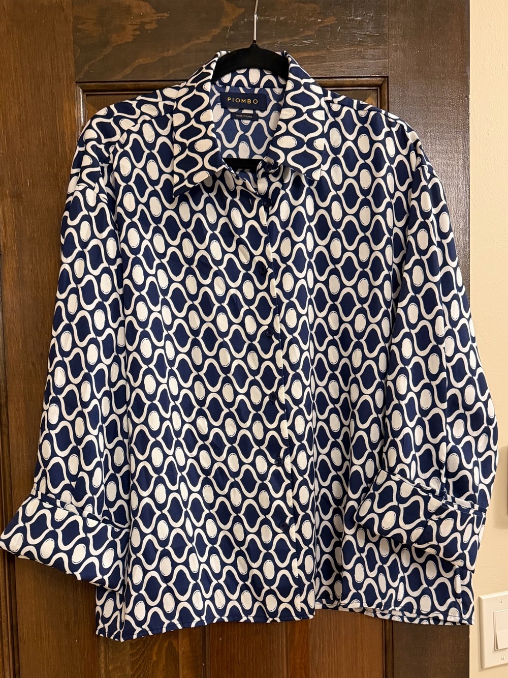 Navy & White Geometric Print Button-Down Shirt - NWT Size XL